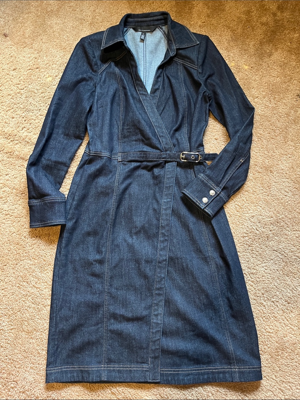 White House Black Market Dark Indigo Denim Wrap Dress